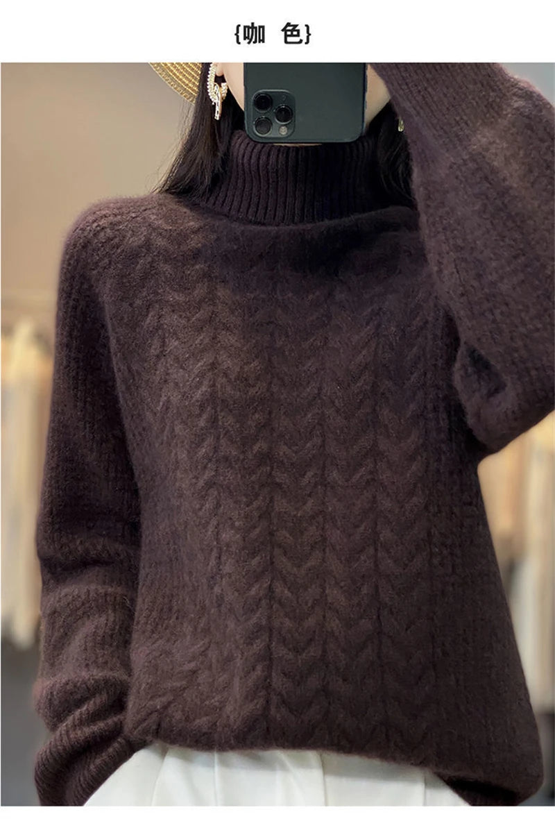 Fashion Cashmere Turtleneck Sweater Women 2024 New Autumn Winter Pullover Jumper Pull Femme Streetwear Casual Knitted Sweater