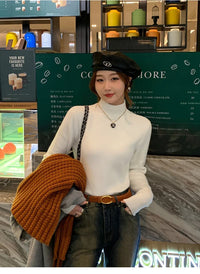 Women's Turtleneck Sweater Winter 2025 Retro Red with Velvet Lining Thickened Inner Wear Thermal Knitting Bottoming Shirt