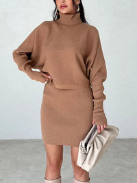 New Women's Turtleneck Sweater Winter Vintage Tight Skirt Set Knitting Korean Elegant Casual Long Sleeve Suit Tops Dress Fashion