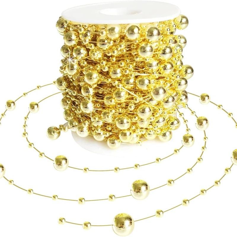 10M/Roll Pearl Chain Christmas Decorations Christmas Tree Pendant for Home Room Decor Party New Year DIY Gift Ornament Accessory