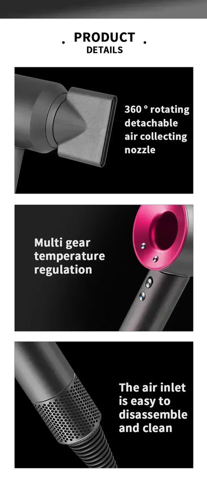 5 in 1 Professional Hair Dryer, with Hot and Cold Air Functionality - Lightweight and Thermostatic Styling Tool for Smooth Hair