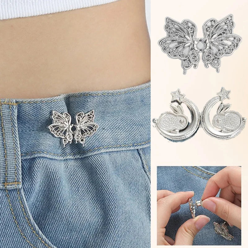 Jeans Button Adjustable Clips for Pant Skirts Waist Tightener Buckle Snap Button Adjuster Butterfly Pin Button Clothing Supplies