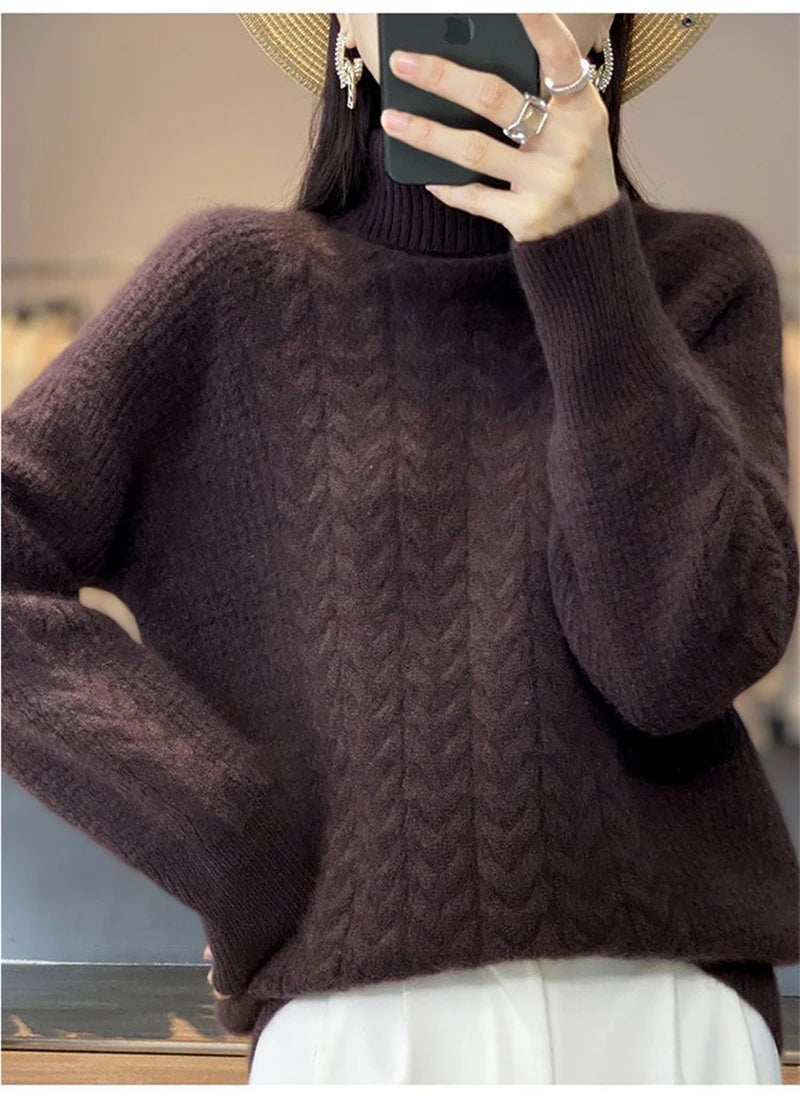 Fashion Cashmere Turtleneck Sweater Women 2024 New Autumn Winter Pullover Jumper Pull Femme Streetwear Casual Knitted Sweater