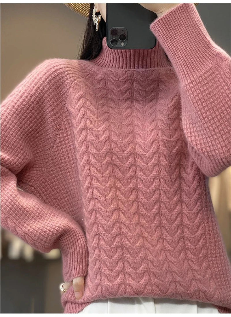 Fashion Cashmere Turtleneck Sweater Women 2024 New Autumn Winter Pullover Jumper Pull Femme Streetwear Casual Knitted Sweater
