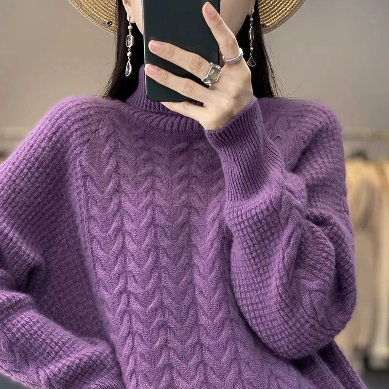 Fashion Cashmere Turtleneck Sweater Women 2024 New Autumn Winter Pullover Jumper Pull Femme Streetwear Casual Knitted Sweater