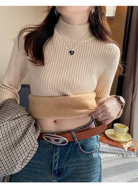 Women's Turtleneck Sweater Winter 2025 Retro Red with Velvet Lining Thickened Inner Wear Thermal Knitting Bottoming Shirt