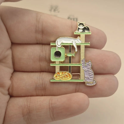 1 Piece Cute and Compact Animal Brooch, Metal Material with Cat and Cat Tree, Suitable for Men and Women's Outfit Coordination