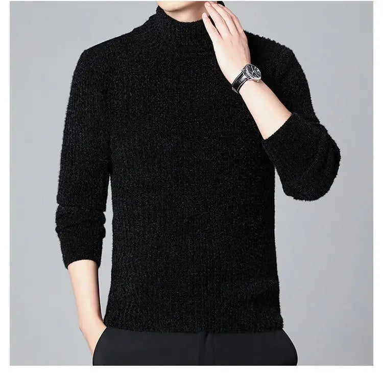 New Casual Men's Turtleneck Sweater in Winter Knitted Trendy High-end Thickened Slim Base Warm