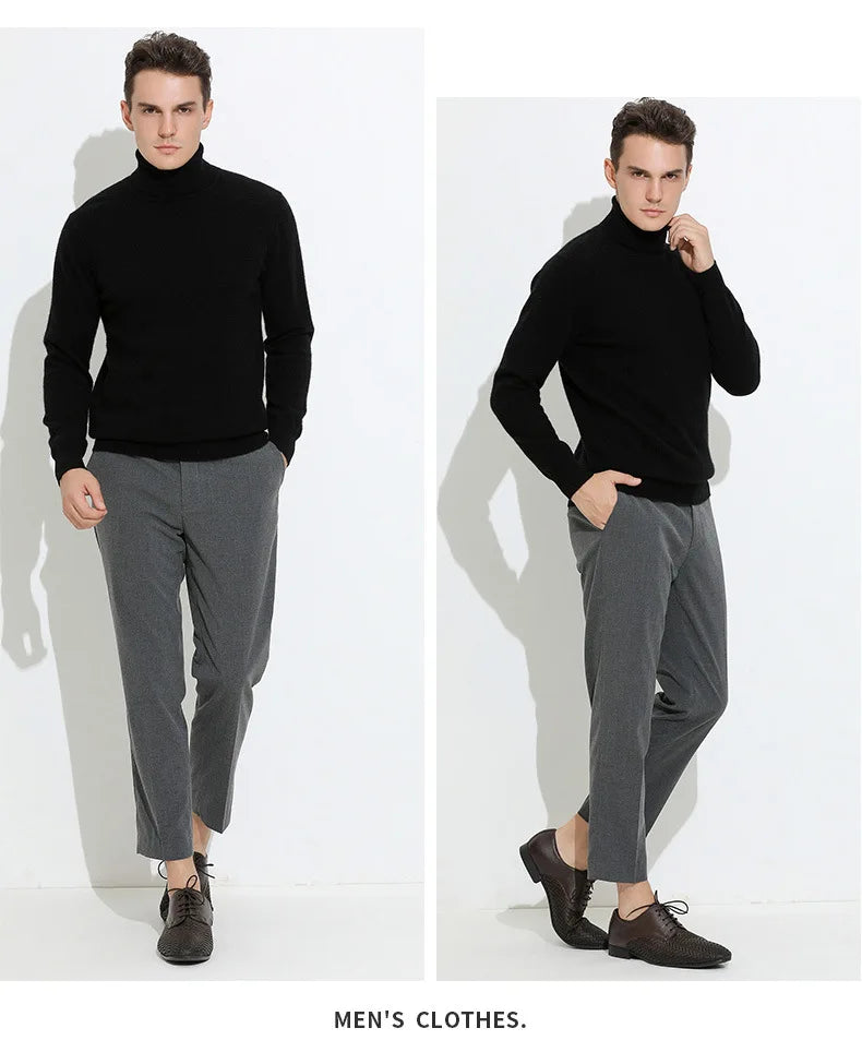 Turtleneck Men Pullover Cashmere Cotton Blend Knitted Sweater 2025 Autumn Winter  Daily Basic Warm Turtle Neck Jumper Pull Homme
