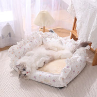 Autumn Winter Korean Style Floral Border Dogs Cat Bed Detachable Washable Warm Cute Pets Mat Four Seasons Universal Pet Supplies