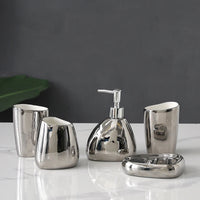 Complete Ceramic Bathroom Accessories Set with Soap Dispenser Tumbler Toothbrush Holder and Soap Dish Bathroom Organizer