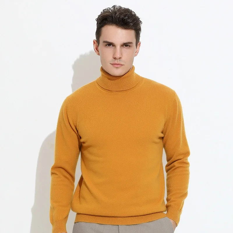 Turtleneck Men Pullover Cashmere Cotton Blend Knitted Sweater 2025 Autumn Winter  Daily Basic Warm Turtle Neck Jumper Pull Homme