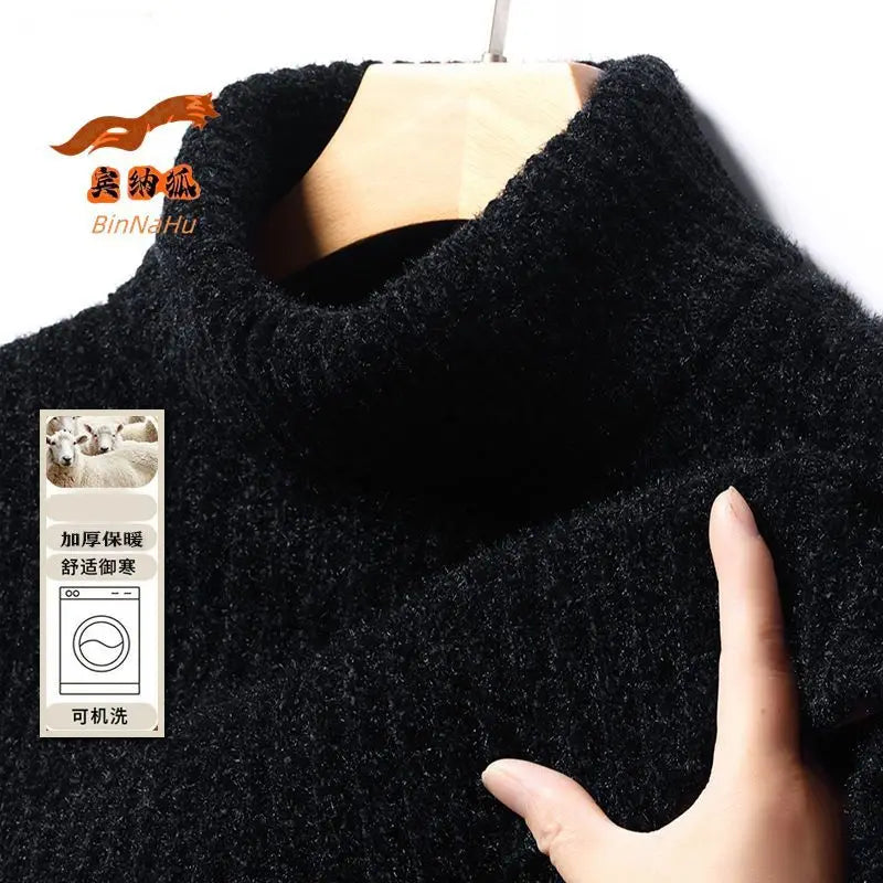 New Casual Men's Turtleneck Sweater in Winter Knitted Trendy High-end Thickened Slim Base Warm