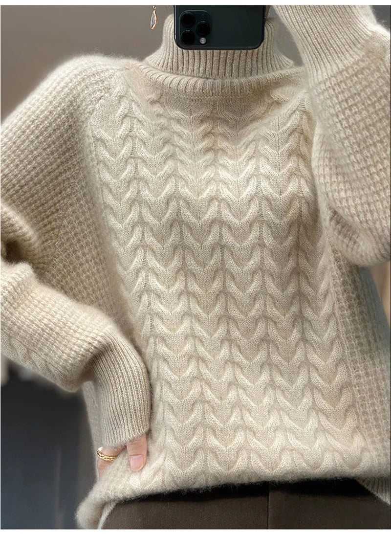 Fashion Cashmere Turtleneck Sweater Women 2024 New Autumn Winter Pullover Jumper Pull Femme Streetwear Casual Knitted Sweater