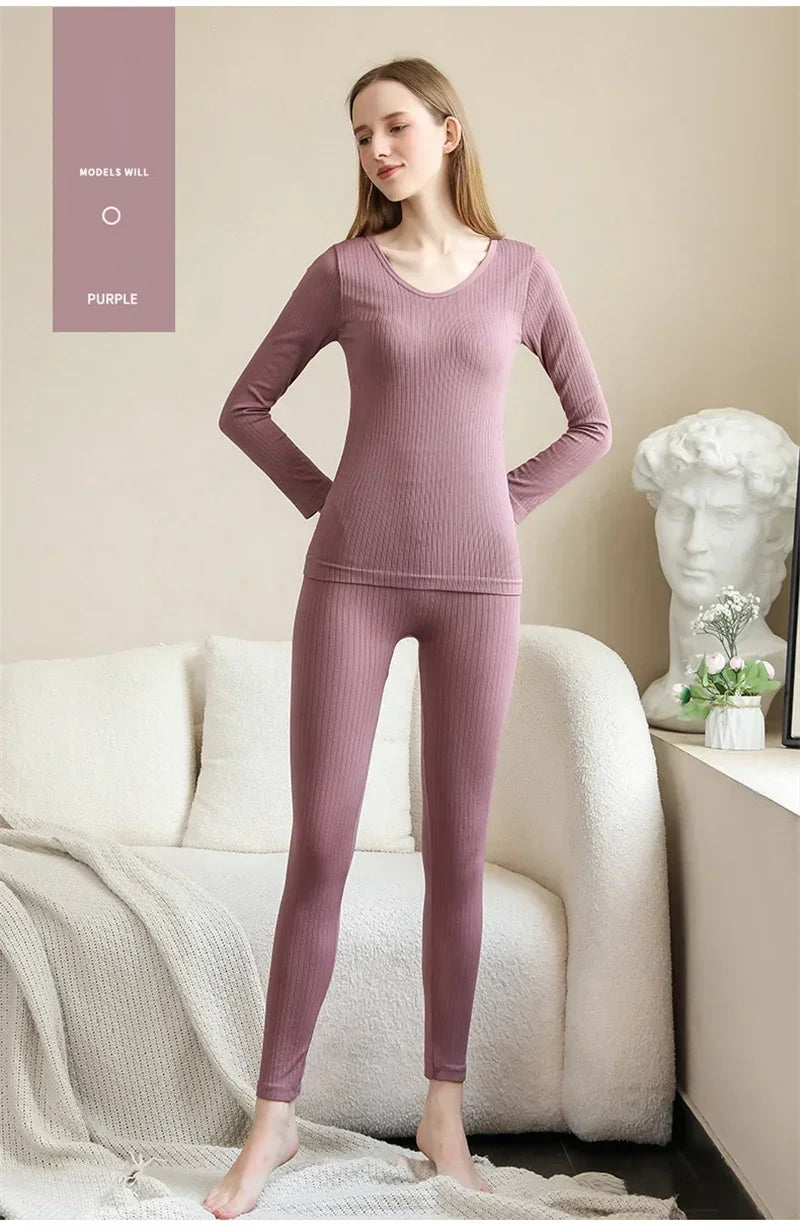 Warm Women's Thermal Underwear Sexy Ladies Intimates Long Johns Women Shaped Sets Female Middle Collar Thermal Shaping Clothes