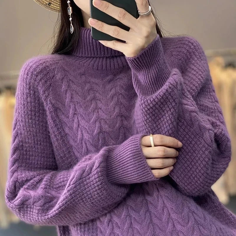 Fashion Cashmere Turtleneck Sweater Women 2024 New Autumn Winter Pullover Jumper Pull Femme Streetwear Casual Knitted Sweater
