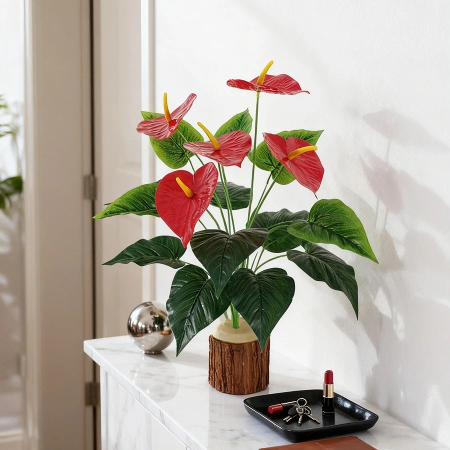 Artificial Plants 18 Head Anthurium Home Room Outdoor Garden Landscape Layout Festival Wedding Decora Potted Plant Photography