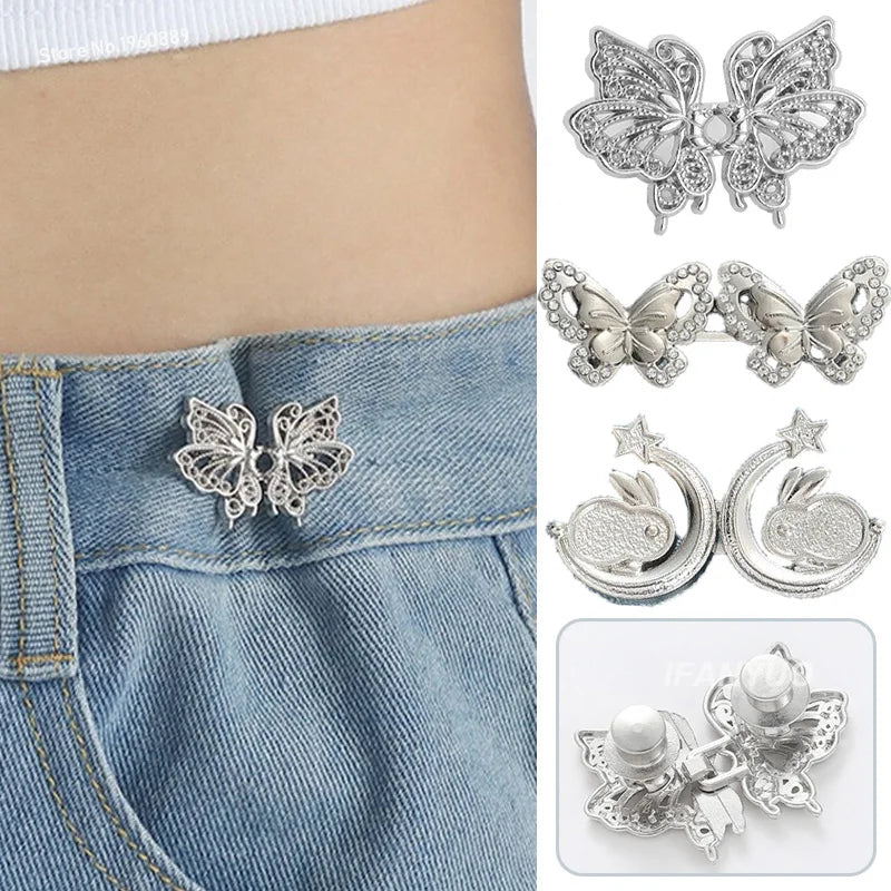 Jeans Button Adjustable Clips for Pant Skirts Waist Tightener Buckle Snap Button Adjuster Butterfly Pin Button Clothing Supplies