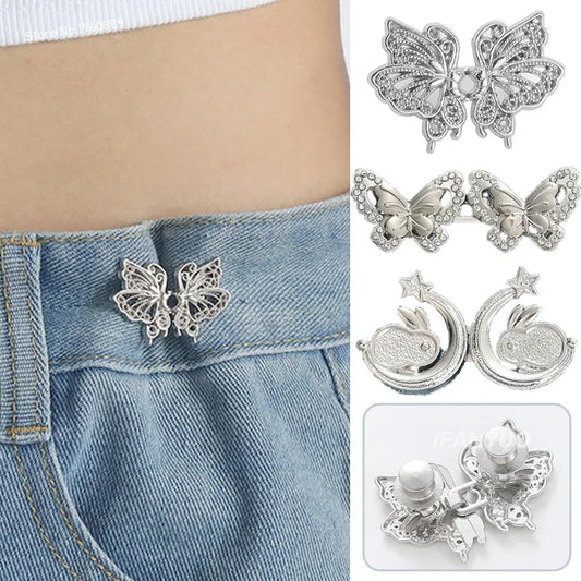 Jeans Button Adjustable Clips for Pant Skirts Waist Tightener Buckle Snap Button Adjuster Butterfly Pin Button Clothing Supplies