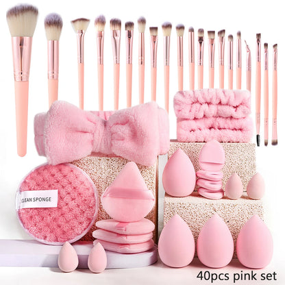Makeup Brushes and Sponges Set, Pink Makeup Puff,  Headband, Wristband Remover ,  8-16mm DIY Eyelash Extension Kit makeup tool