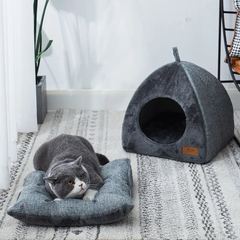 Winter Warm Cat Bed Comfortable Foldable Cat's House Plush Pet Soft Bed Sofa for Small Medium Dogs Cats Puppy Sleep Cushion Nest
