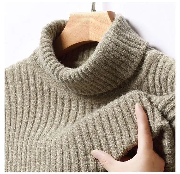 New Casual Men's Turtleneck Sweater in Winter Knitted Trendy High-end Thickened Slim Base Warm