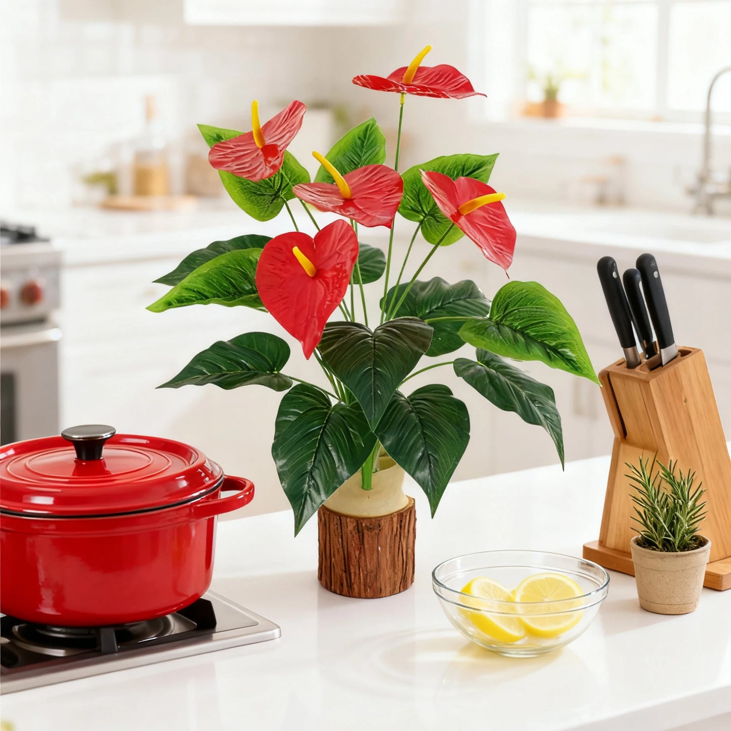 Artificial Plants 18 Head Anthurium Home Room Outdoor Garden Landscape Layout Festival Wedding Decora Potted Plant Photography