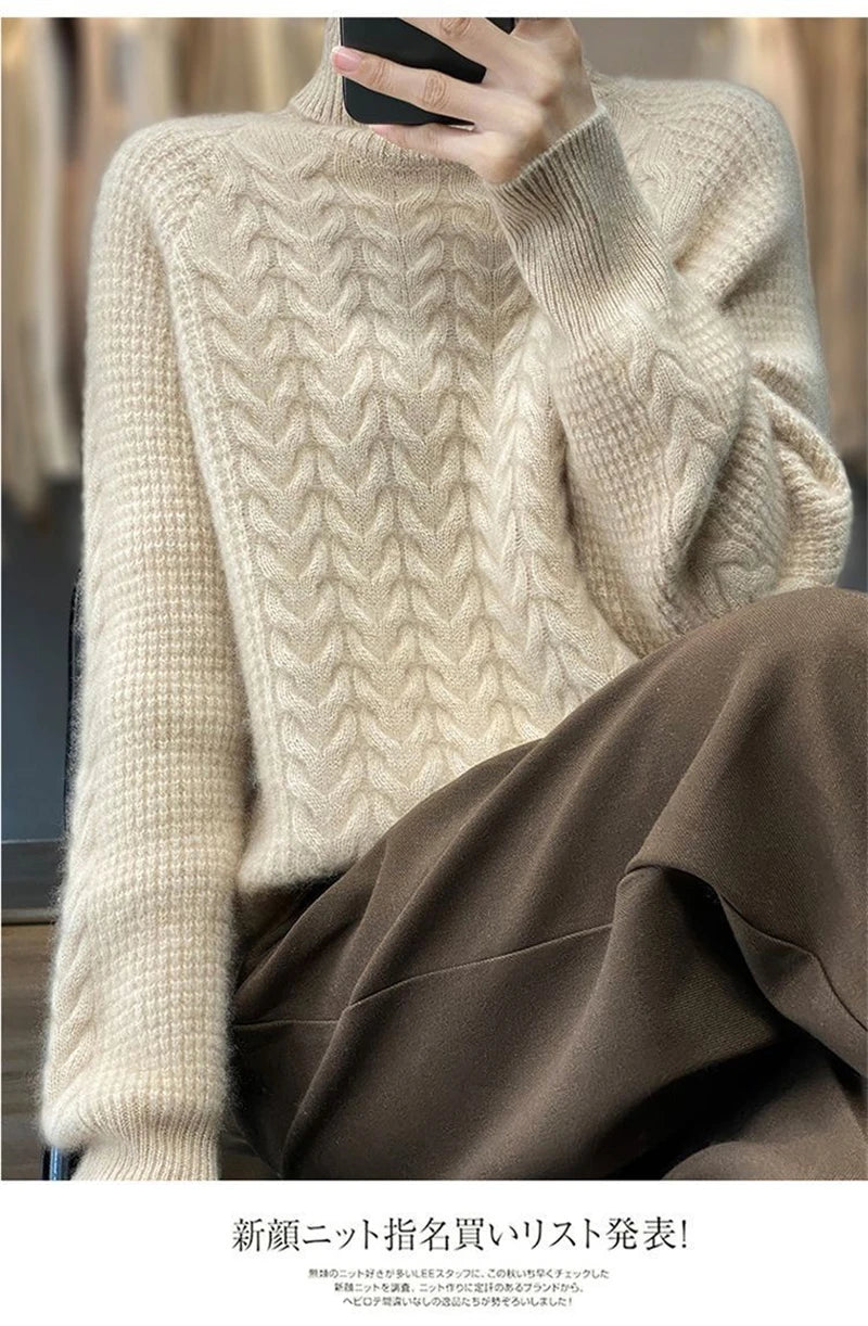 Fashion Cashmere Turtleneck Sweater Women 2024 New Autumn Winter Pullover Jumper Pull Femme Streetwear Casual Knitted Sweater
