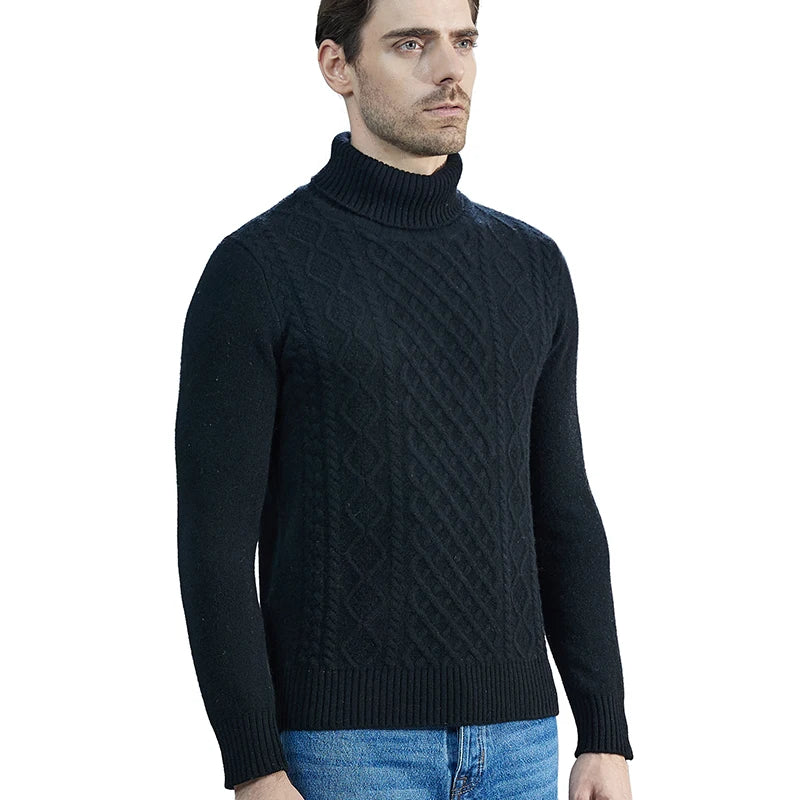 Fashion TurtleNeck Men's Knitted Sweaters Cashmere Sweater 100% Merino Wool Thick Knit Pullover Winter Fall Male Jumper Clothing