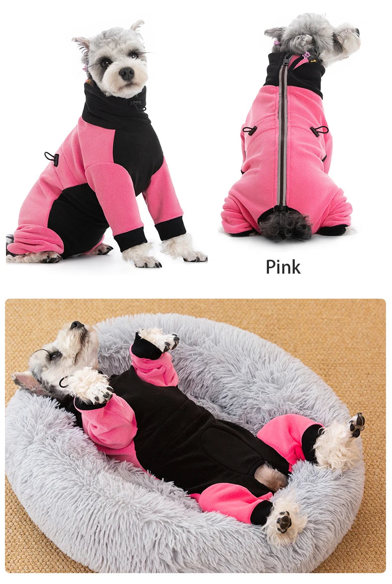 Winter Fleece Overalls for Small Dogs Closed Stomach Warm Dog Clothes Soft Pet Coat Jumpsuit for Male Female Dogs Cuttable Belly