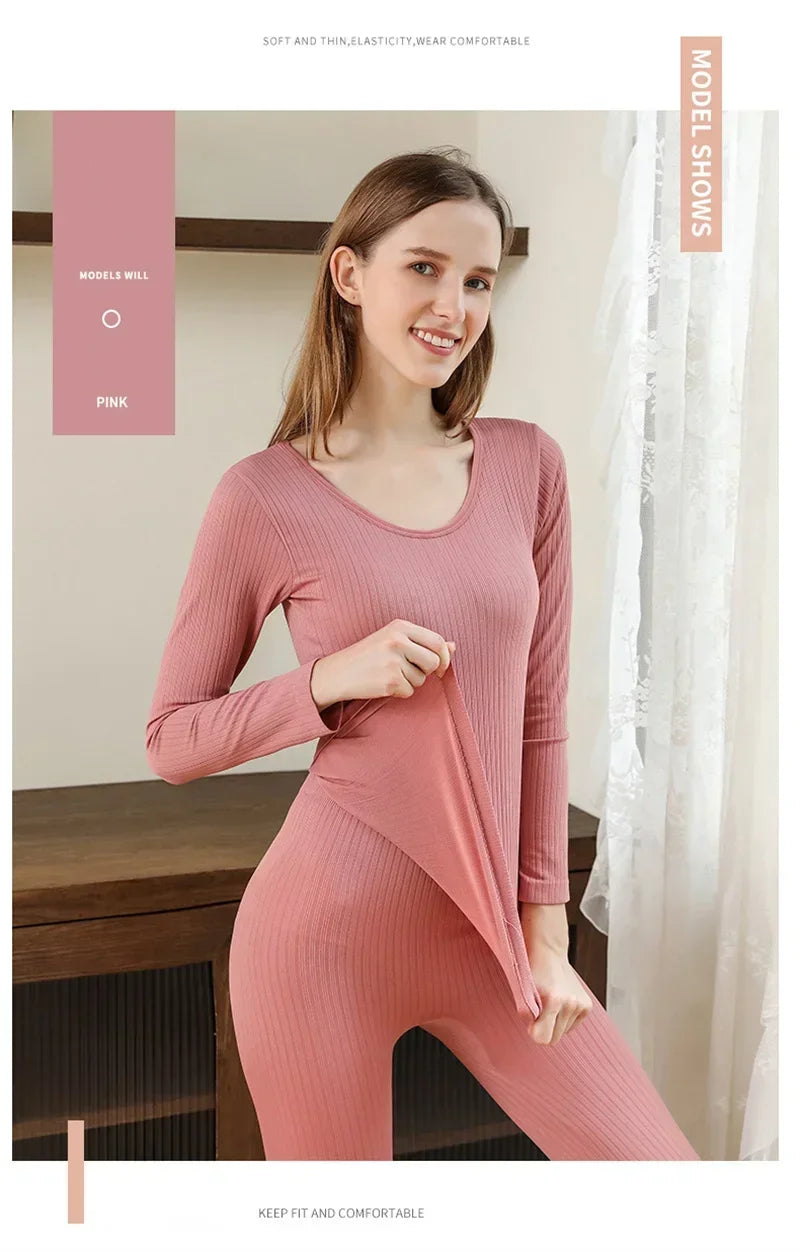 Warm Women's Thermal Underwear Sexy Ladies Intimates Long Johns Women Shaped Sets Female Middle Collar Thermal Shaping Clothes