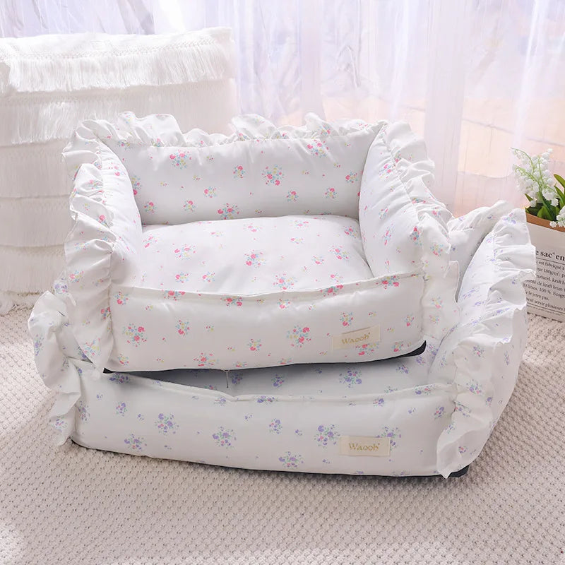 Autumn Winter Korean Style Floral Border Dogs Cat Bed Detachable Washable Warm Cute Pets Mat Four Seasons Universal Pet Supplies