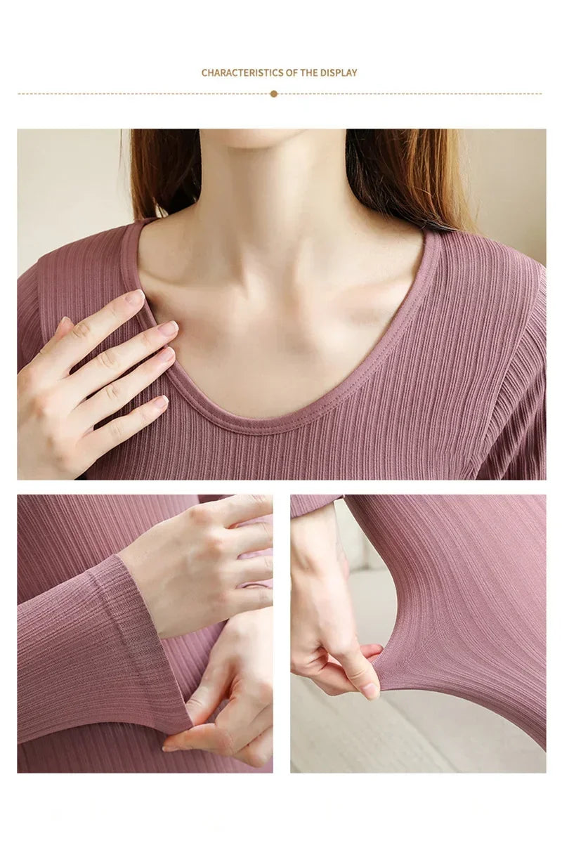 Warm Women's Thermal Underwear Sexy Ladies Intimates Long Johns Women Shaped Sets Female Middle Collar Thermal Shaping Clothes