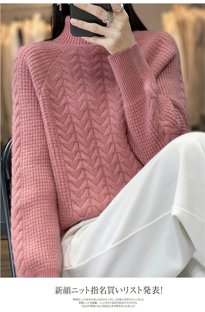 Fashion Cashmere Turtleneck Sweater Women 2024 New Autumn Winter Pullover Jumper Pull Femme Streetwear Casual Knitted Sweater