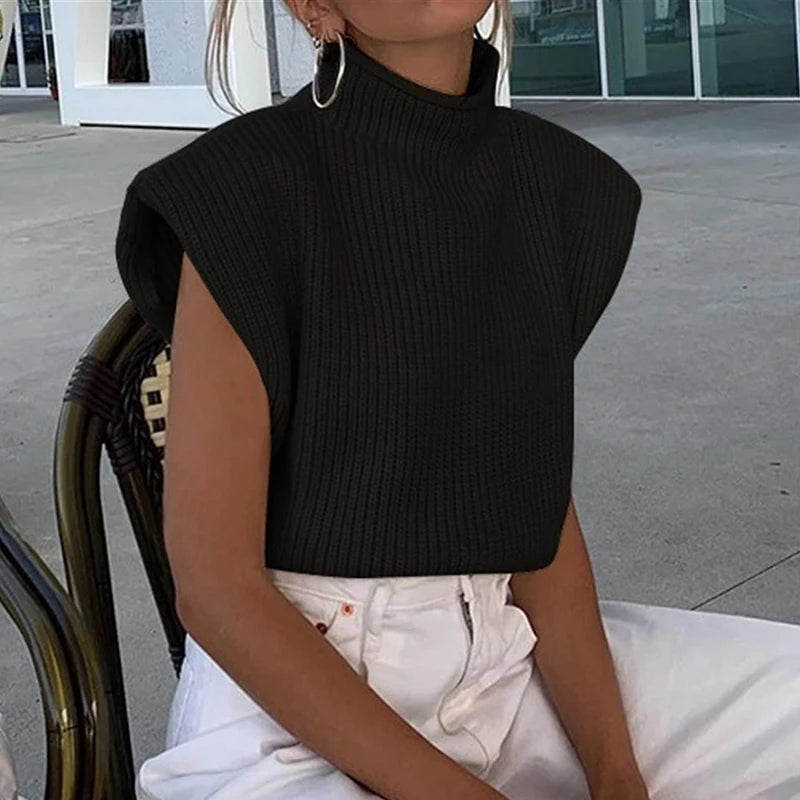 Turtleneck Knitted Sweater Vest Women's Sleeveless Top Soft Cozy Chic Outfit