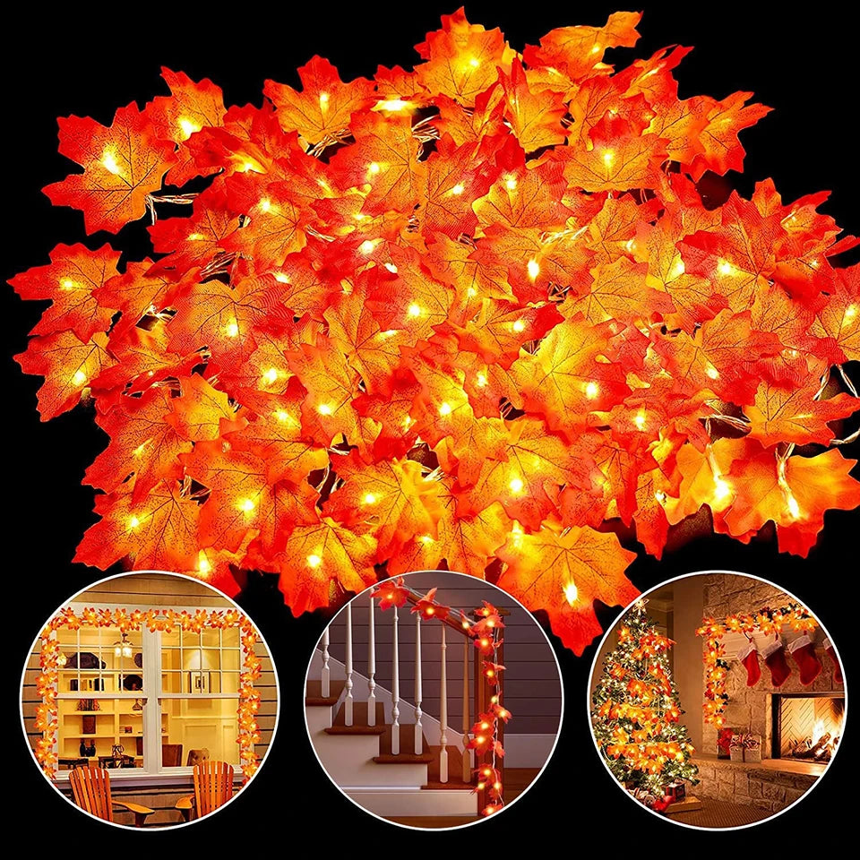 Decorations Lighted Fall Garland Maple Leaves String Lights for Indoor Holiday Autumn Home Party Halloween Decor