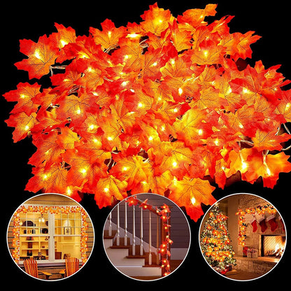 Decorations Lighted Fall Garland Maple Leaves String Lights for Indoor Holiday Autumn Home Party Halloween Decor