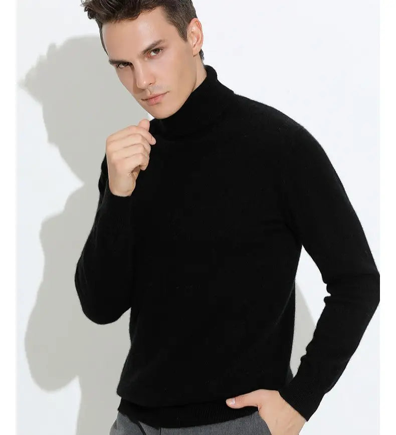 Turtleneck Men Pullover Cashmere Cotton Blend Knitted Sweater 2025 Autumn Winter  Daily Basic Warm Turtle Neck Jumper Pull Homme