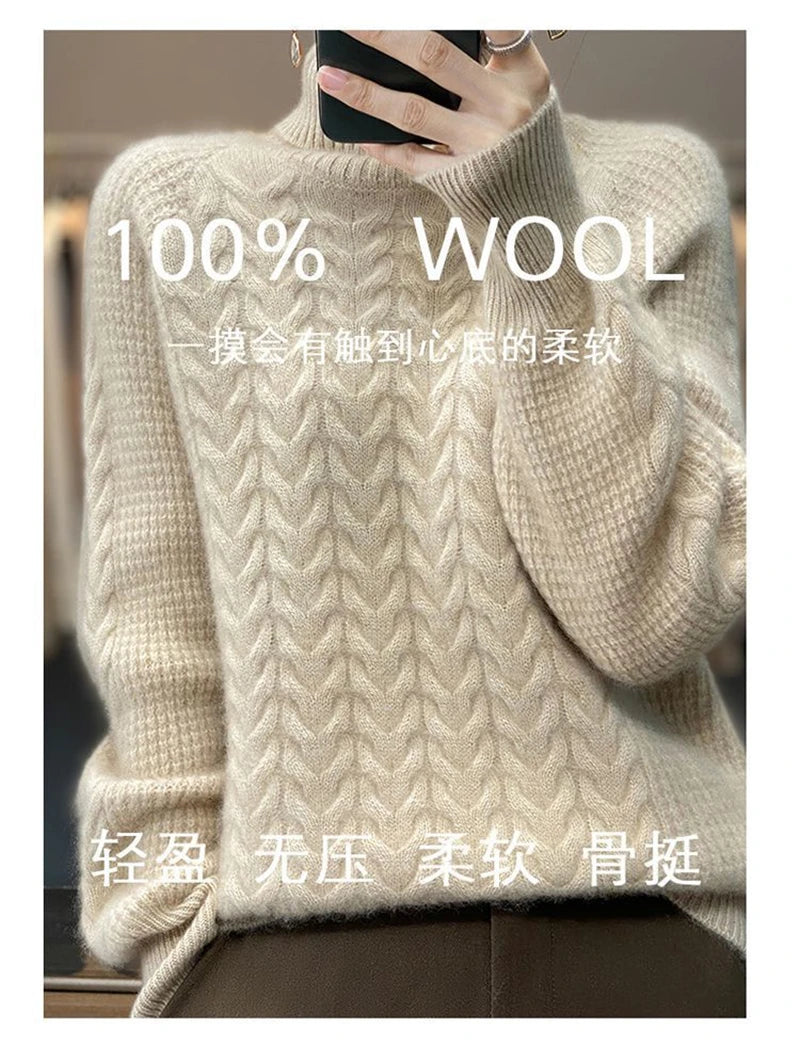 Fashion Cashmere Turtleneck Sweater Women 2024 New Autumn Winter Pullover Jumper Pull Femme Streetwear Casual Knitted Sweater