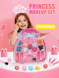Children’s Beauty Toy  Princess Washable Makeup Bag Set (With Mirror) – Non-Toxic & Safe Pretend Play Gift