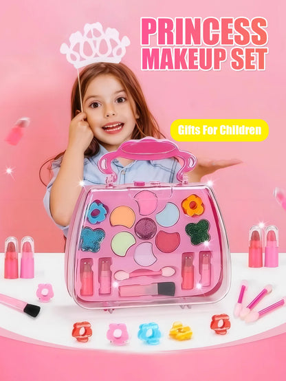 Children’s Beauty Toy  Princess Washable Makeup Bag Set (With Mirror) – Non-Toxic & Safe Pretend Play Gift