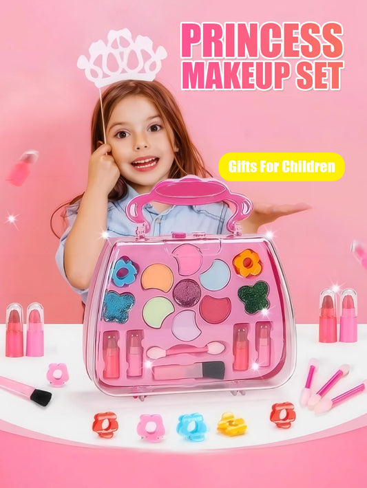 Children’s Beauty Toy  Princess Washable Makeup Bag Set (With Mirror) – Non-Toxic & Safe Pretend Play Gift