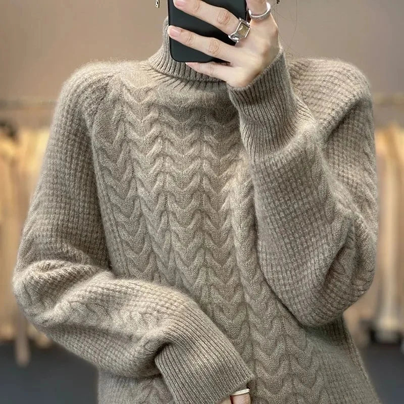 Fashion Cashmere Turtleneck Sweater Women 2024 New Autumn Winter Pullover Jumper Pull Femme Streetwear Casual Knitted Sweater