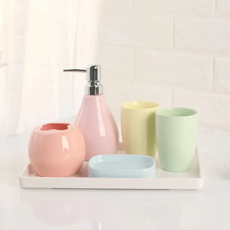 European Color Ceramic Bathroom Set Tooth Brushing Cup Lotion Bottle Soap Dish Bathroom Accessories Couple Mouthwash Cup Gifts
