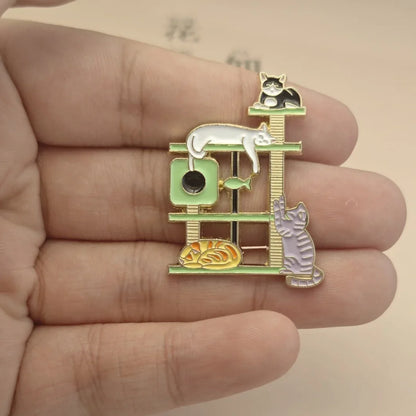 1 Piece Cute and Compact Animal Brooch, Metal Material with Cat and Cat Tree, Suitable for Men and Women's Outfit Coordination