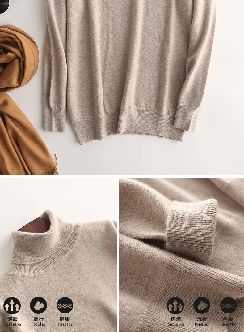 Turtleneck Men Pullover Cashmere Cotton Blend Knitted Sweater 2025 Autumn Winter  Daily Basic Warm Turtle Neck Jumper Pull Homme