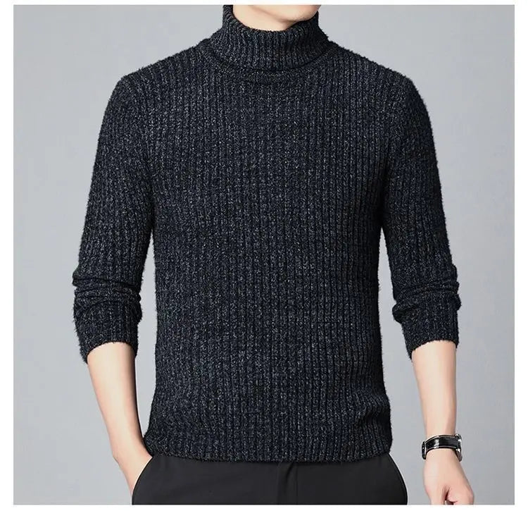 New Casual Men's Turtleneck Sweater in Winter Knitted Trendy High-end Thickened Slim Base Warm
