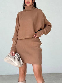 New Women's Turtleneck Sweater Winter Vintage Tight Skirt Set Knitting Korean Elegant Casual Long Sleeve Suit Tops Dress Fashion