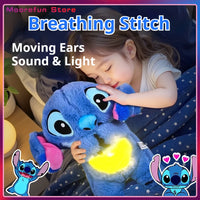 Kawaii Stitch Plush Doll For Baby, Sleeping Companion, Musical Sound Soothing With Air Bag And Light, Breathing Toys Gifts