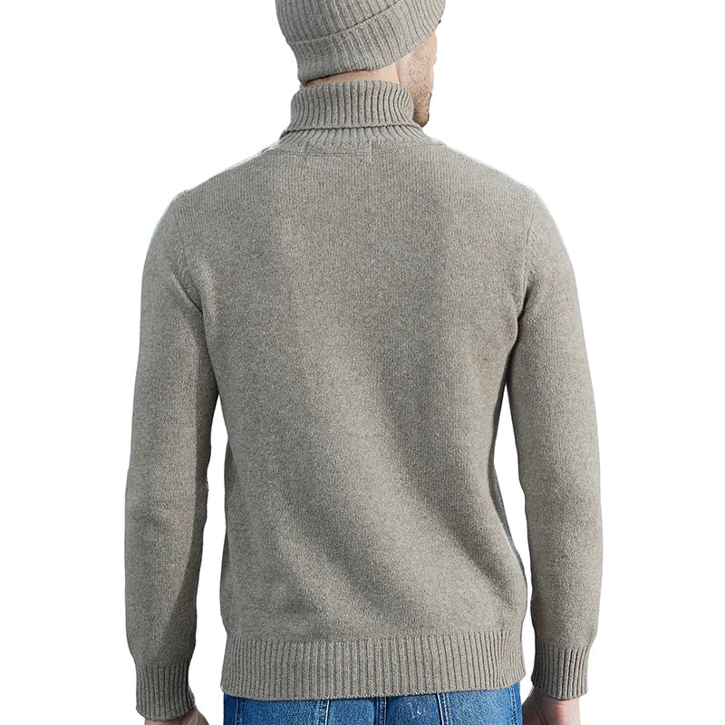 Fashion TurtleNeck Men's Knitted Sweaters Cashmere Sweater 100% Merino Wool Thick Knit Pullover Winter Fall Male Jumper Clothing